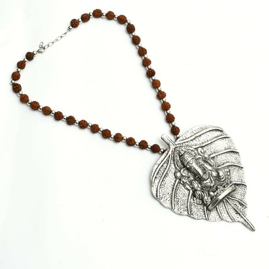 Mominos Fashion Johar Kamal Oxidised Silver-Plated Brass Finish Ganesha Long Necklace For Women