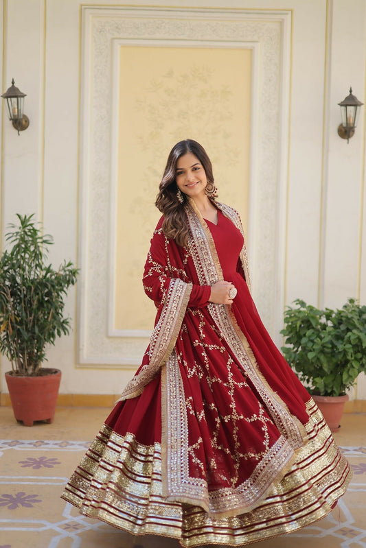 Joban Fashion Maroon Georgette Sequence Embroidery Work Kurta Set
