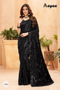 Aayaa Heavy Georgette Double Run Sequance Work Saree With Fitting Sequance Lace Border - Black