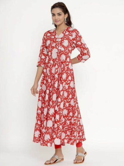 Miravan Women's Cotton Floral Printed Anarkali Kurta