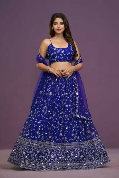 Royalblue Georgette Zari,Sequence Embroidery Work Lehenga Choli - Jihu Culture