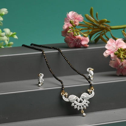 AanyaCentric Gold-Polished Mangalsutra Pendant Earring Set & Silver Plated Anklet