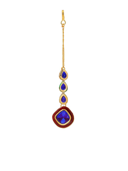 Ruby Raang Blue Meenakari Kundan Maang Tikka