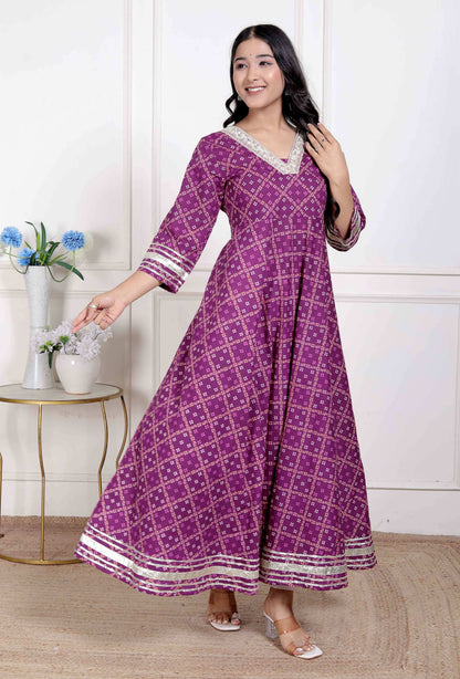 Miravan Women Cotton Magenta Gota lace and Embroidered Anarkali Kurta