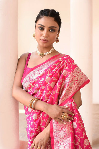 Joban Fashion Hot Pink Soft Pure Handloom Banarasi Silk Saree