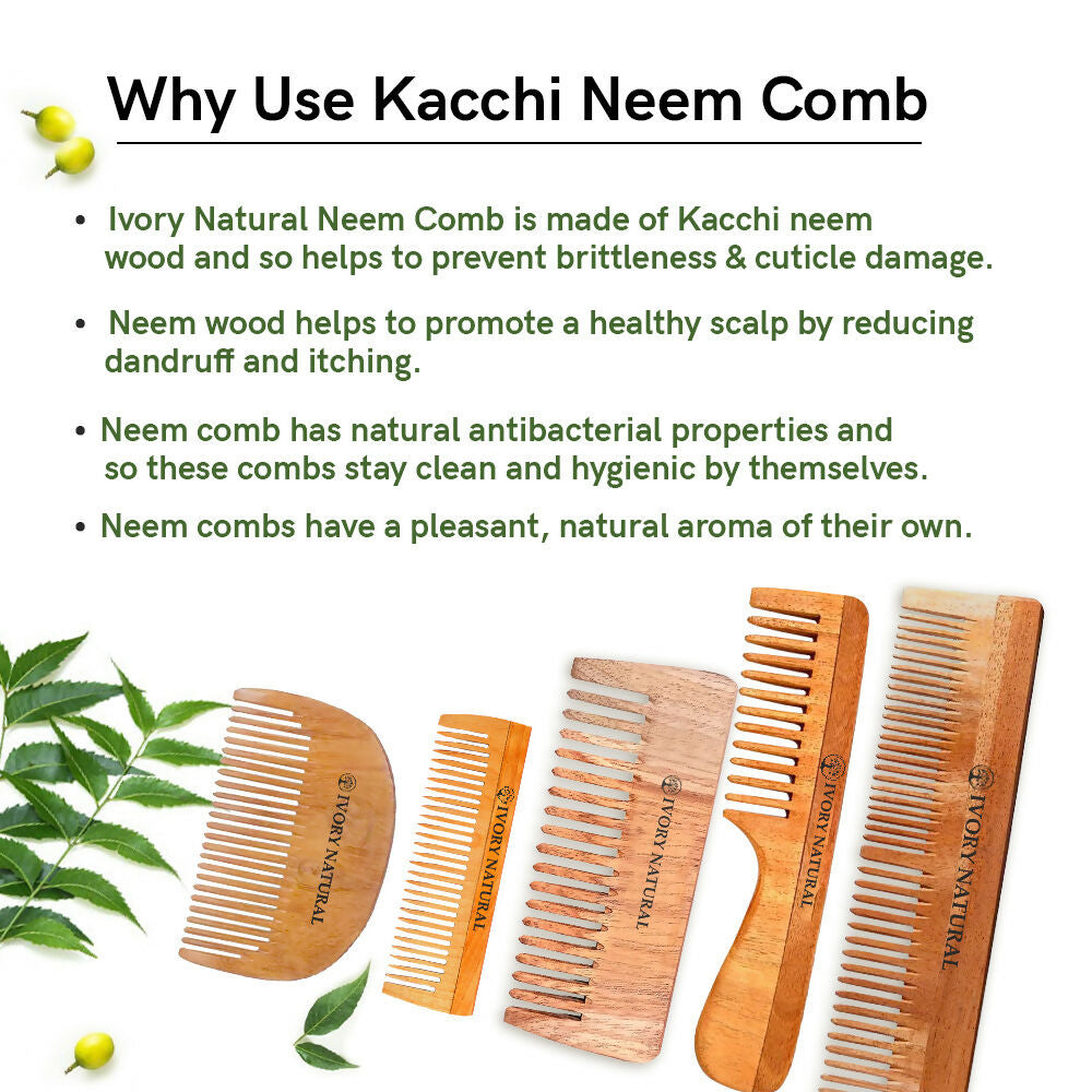 Ivory Natural Beard Kacchi Neem Wooden Comb - Natural Grooming For Beard
