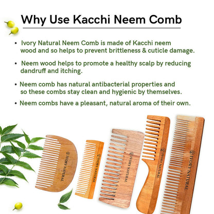 Ivory Natural Beard Kacchi Neem Wooden Comb - Natural Grooming For Beard