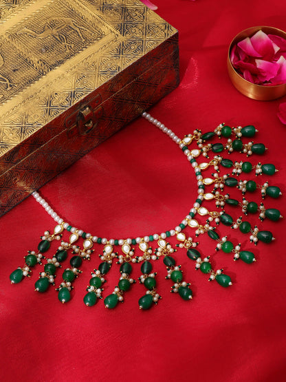 Ruby Raang Green Kundan And Emerald Collar Necklace