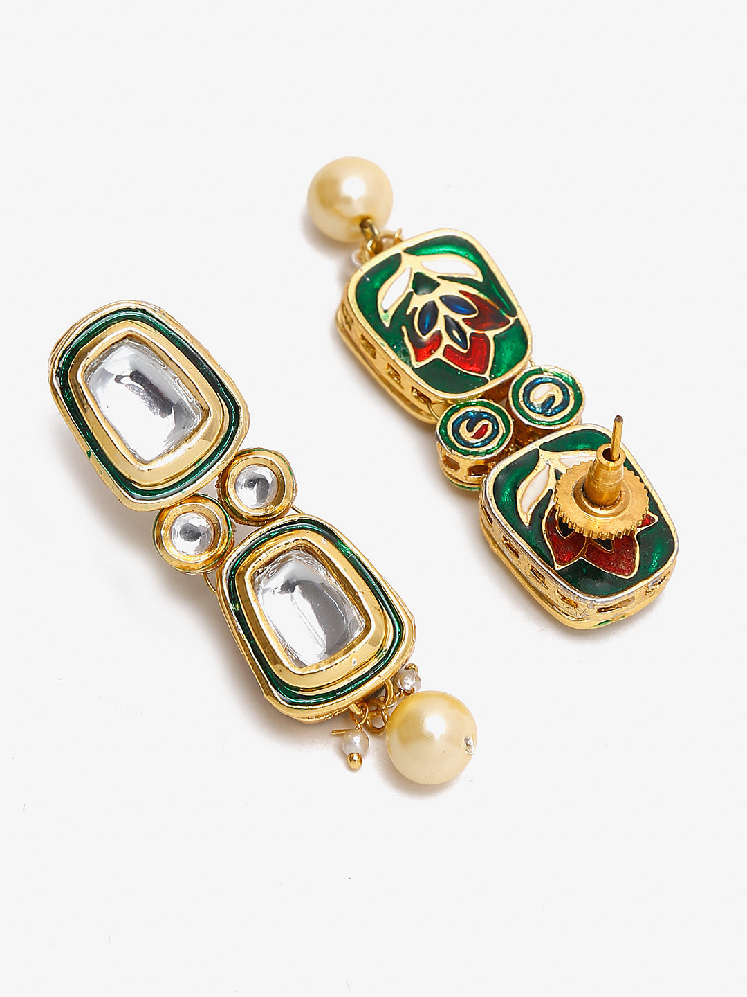 White Gold Toned Meenakari Kundan Choker With Earrings - Ruby Raang