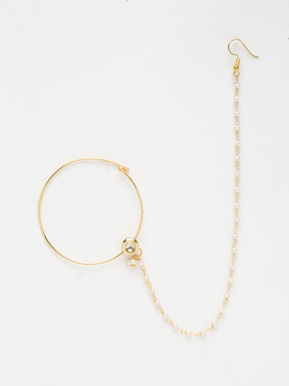 Gold-Polished Kundan Nose Ring - Ruby Raang