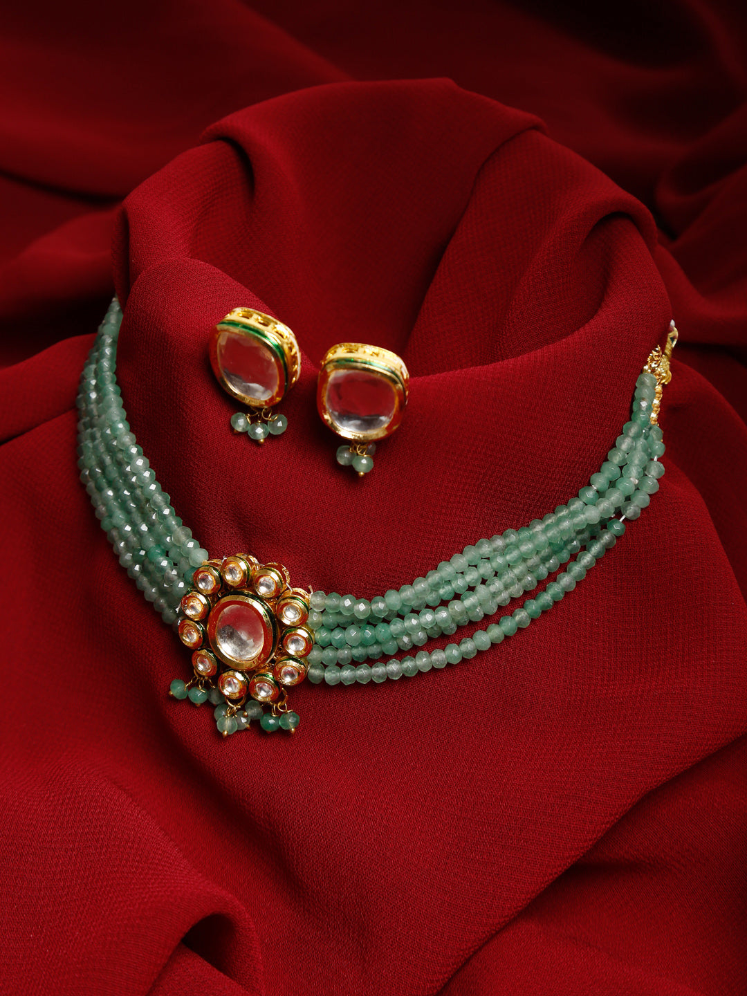 Kundan Choker With Studs - Ruby Raang