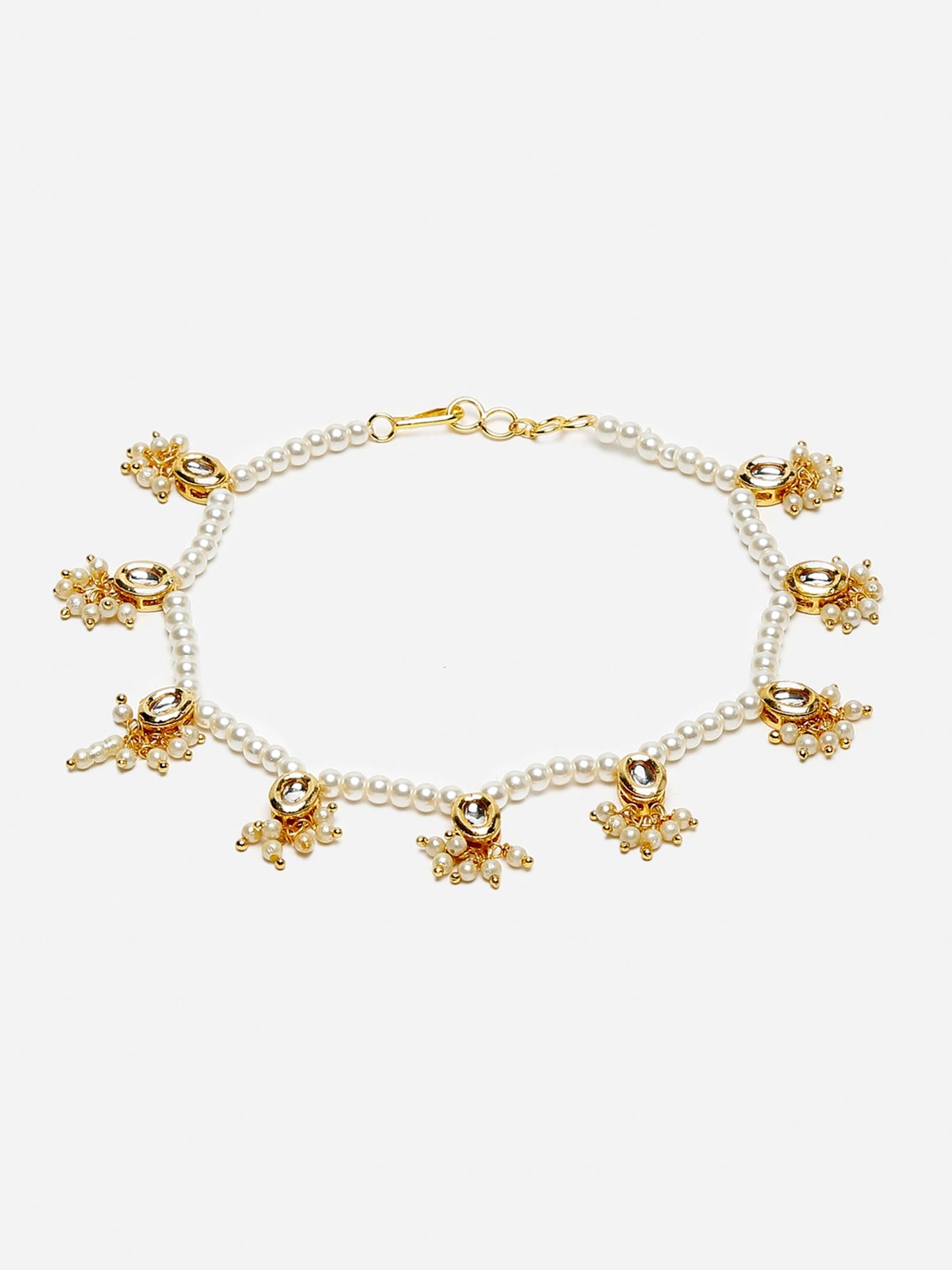White Gold-Toned Plated Kundan Anklets Set Of 2 - Ruby Raang