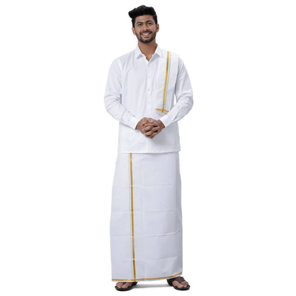 Ramraj Cotton Mens Wedding Set White Regular Dhoti, Shirt & Towel