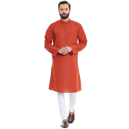 Even Apparels Orange Pure Cotton Men's Kurta With Band Collar