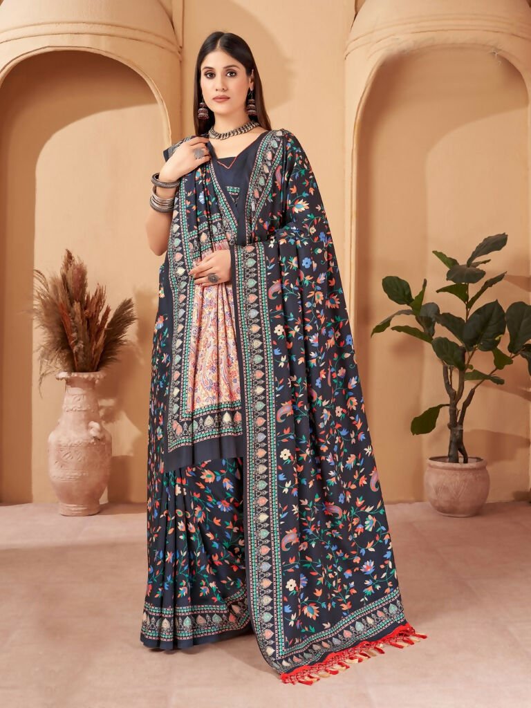 Aayaa Designer Winter Collection Printed Saree With Shawl - Multi Color