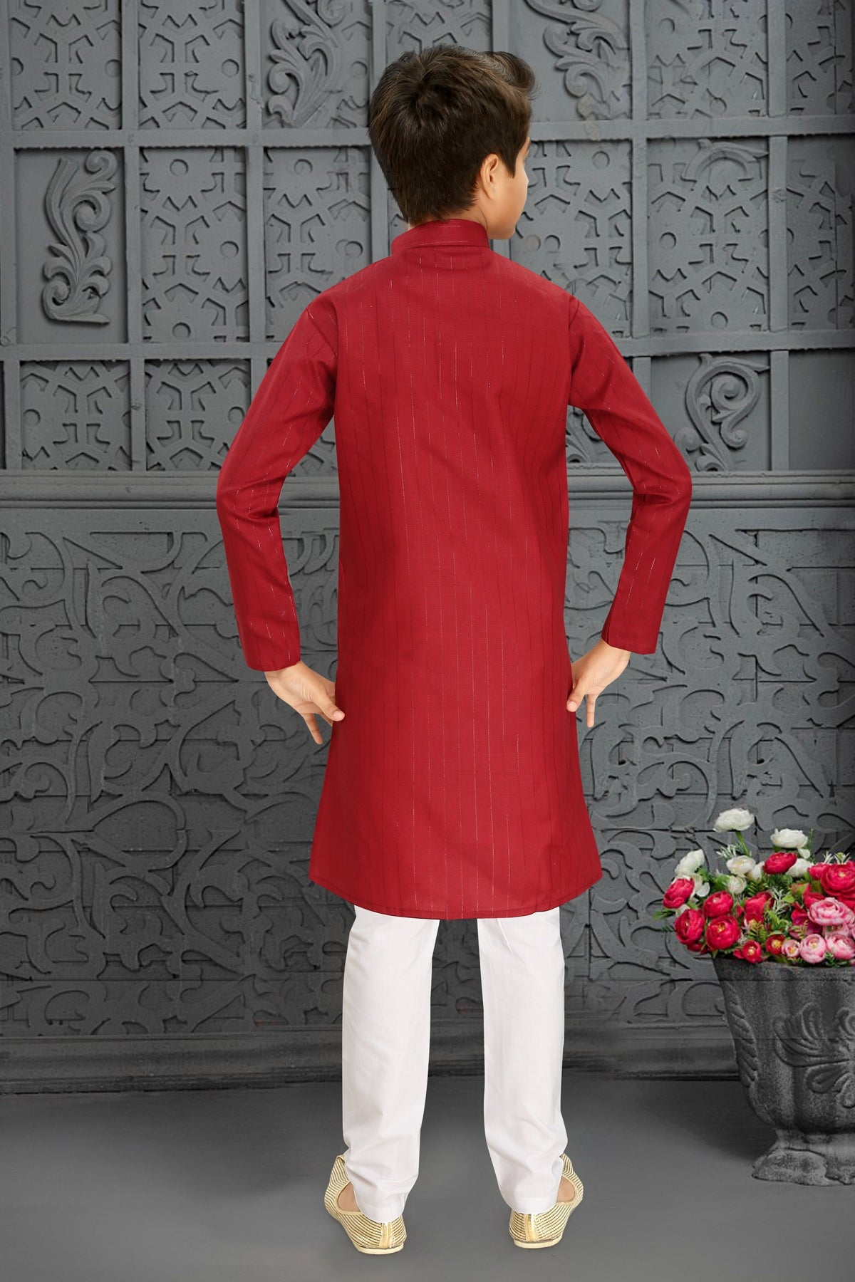 Neera Trendz Red Cotton Blend Lining Work Kid's Kurta With Pyjama