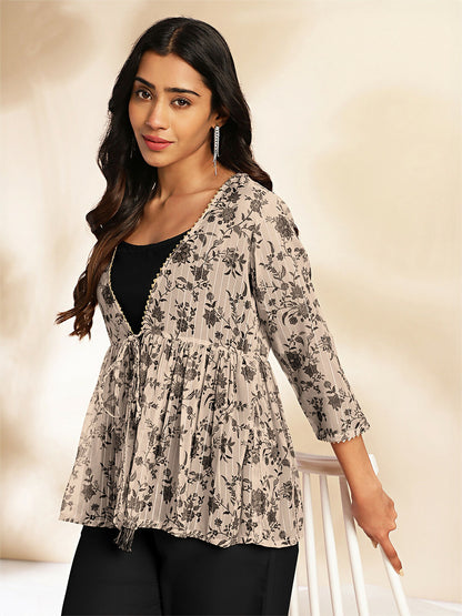 Janasya Black Crepe Solid Top,Bottom & Jacket