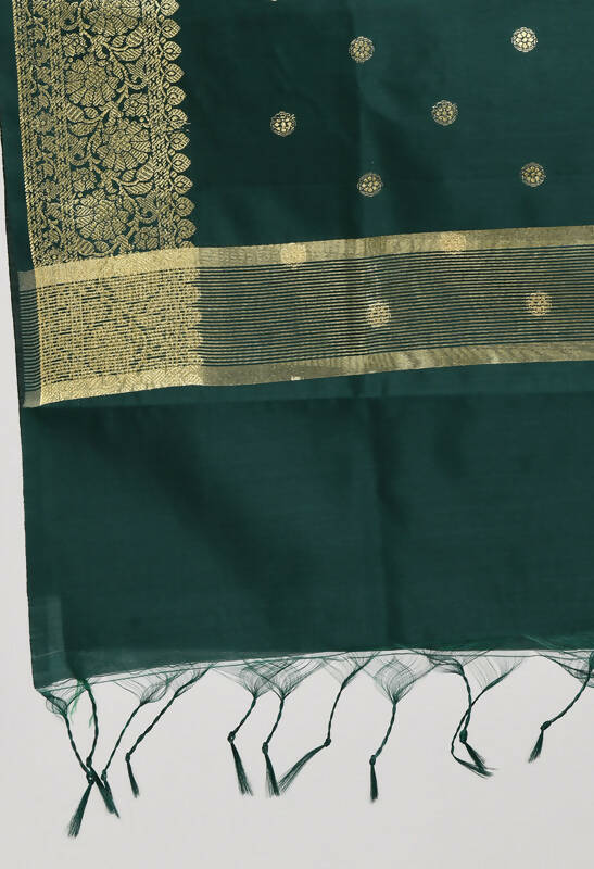 Mominos Fashion Moeza Women's Banarsi Silk Woven Design Bottle Green Dupatta