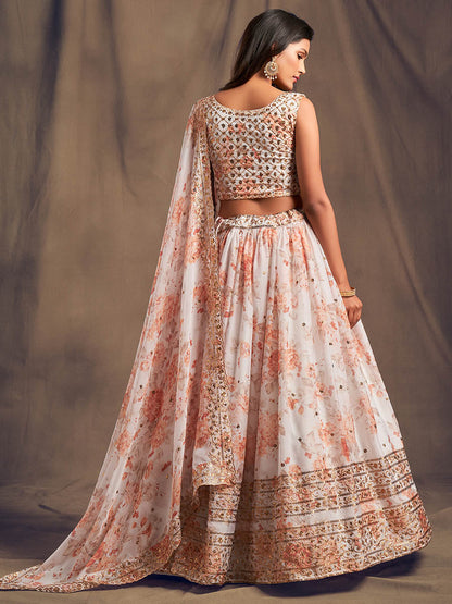 Myra White Organza Silk Embroidered Lehenga