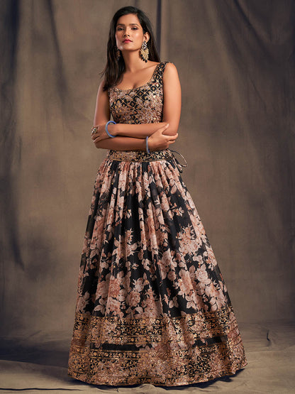 Myra Black Organza Silk Embroidered Lehenga