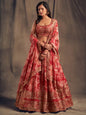 Myra Red Organza Silk Embroidered Lehenga