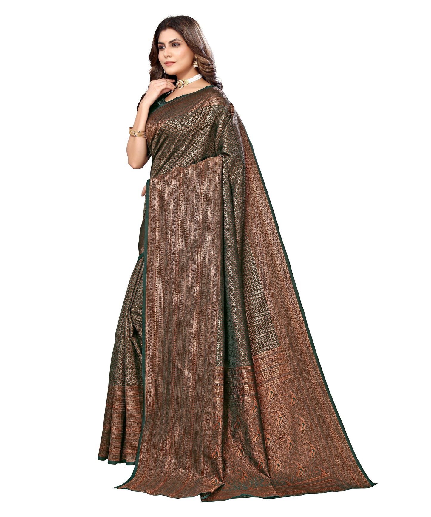 Vamika Weaving Banarasi Jacquard Green Kanjivaram Saree
