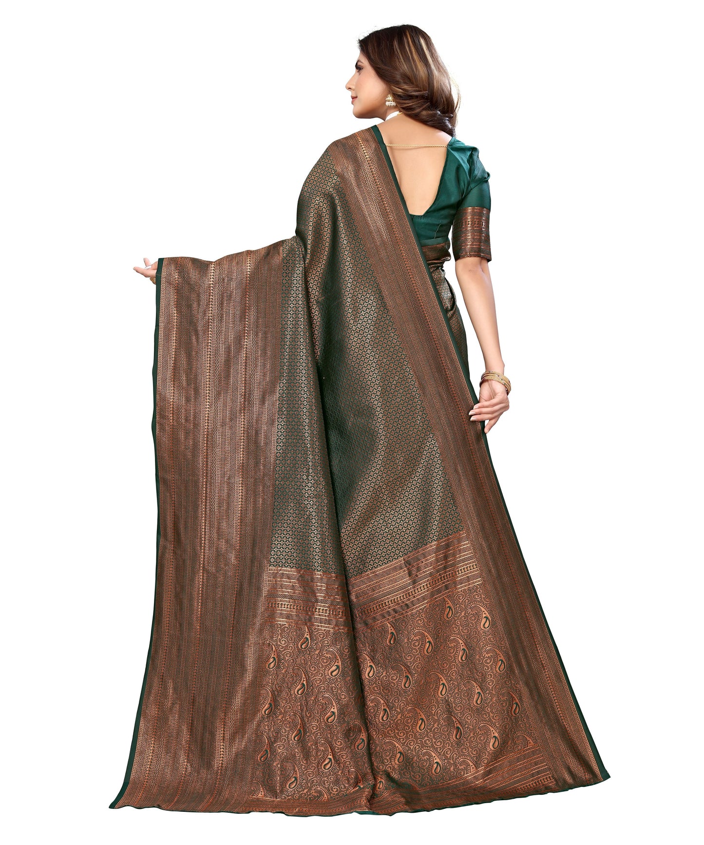 Vamika Weaving Banarasi Jacquard Green Kanjivaram Saree