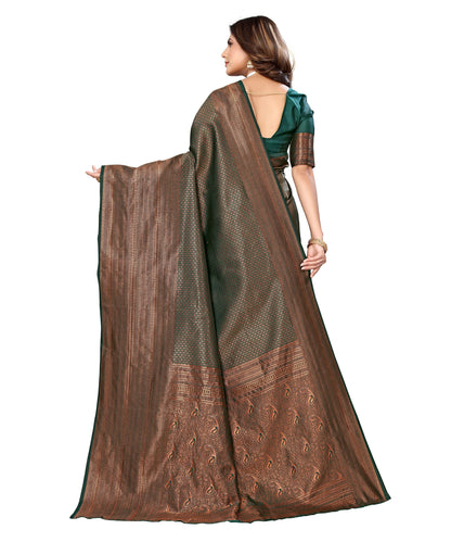 Vamika Weaving Banarasi Jacquard Green Kanjivaram Saree