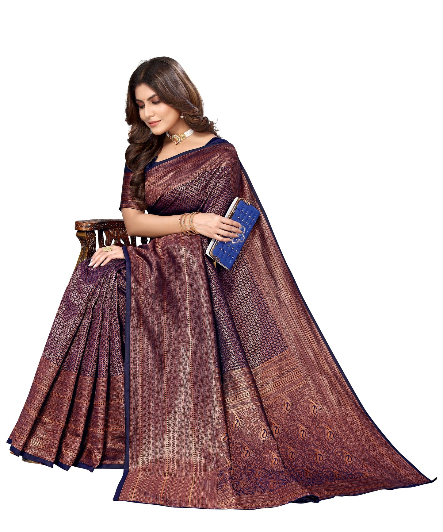 Vamika Weaving Banarasi Jacquard Navy Kanjivaram Saree