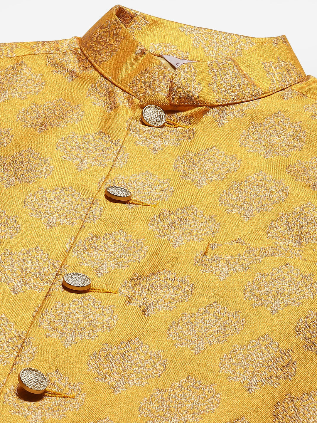Jompers Men's Beautiful Mustard Printed Nehru Jacket