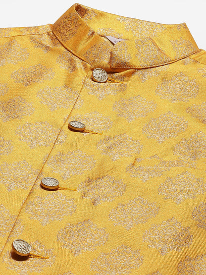 Jompers Men's Beautiful Mustard Printed Nehru Jacket