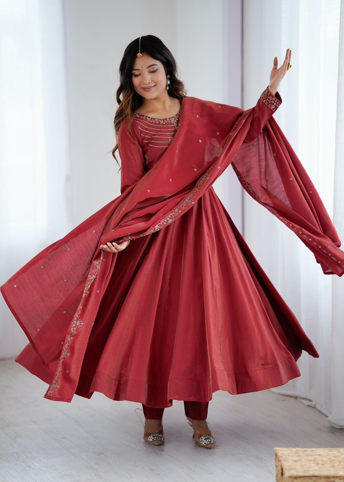 Lehenga Mart Designer Anarkali Suit Ready To Wear Kurta Pant With Dupatta For Women-Maroon