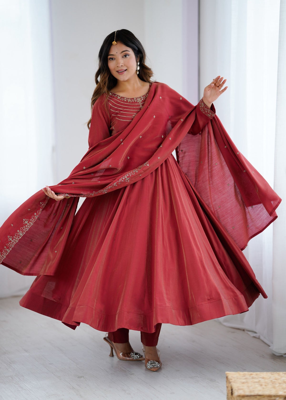 Lehenga Mart Designer Anarkali Suit Ready To Wear Kurta Pant With Dupatta For Women-Maroon
