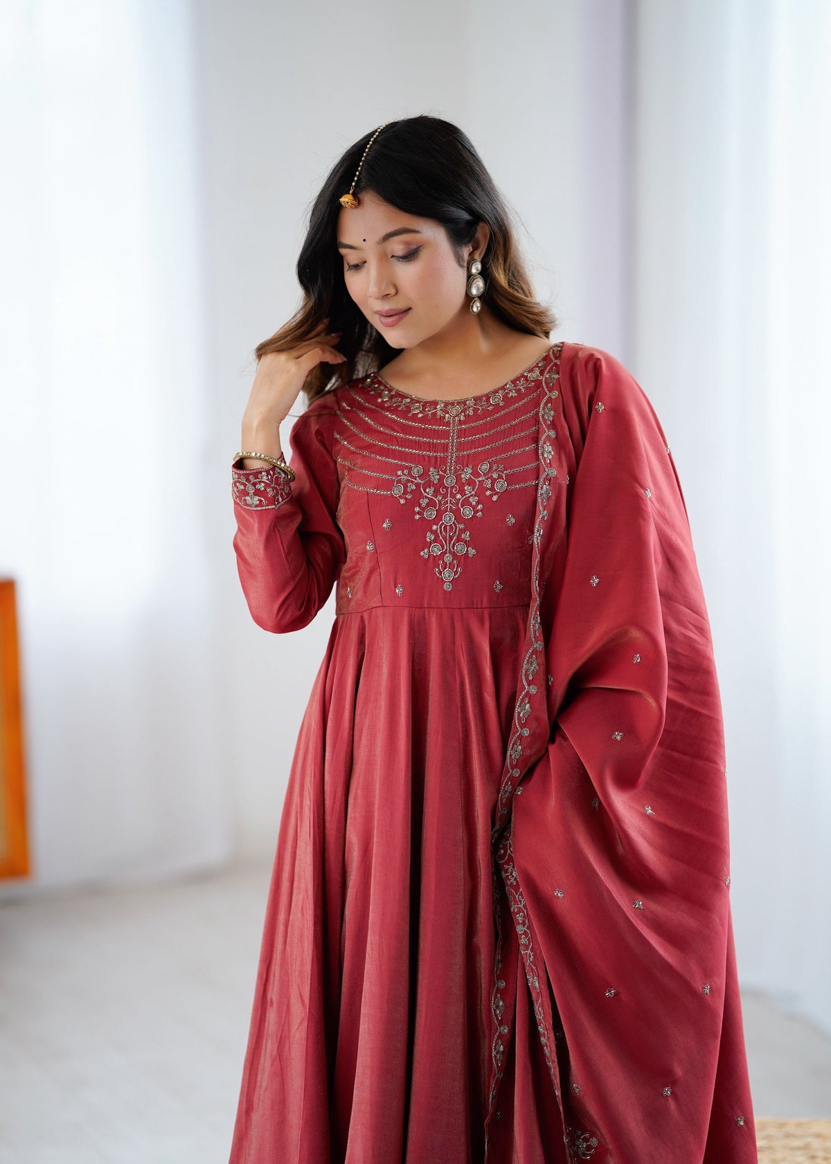 Lehenga Mart Designer Anarkali Suit Ready To Wear Kurta Pant With Dupatta For Women-Maroon
