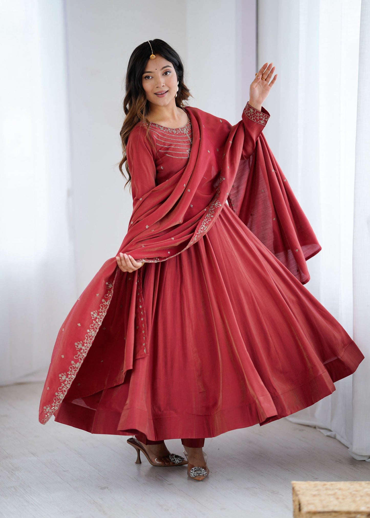 Lehenga Mart Designer Anarkali Suit Ready To Wear Kurta Pant With Dupatta For Women-Maroon