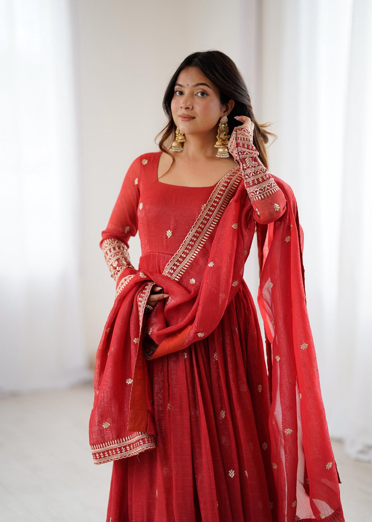 Lehenga Mart Designer Anarkali Suit Ready To Wear Kurta Pant With Dupatta For Women-Rust Orange