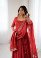 Lehenga Mart Designer Anarkali Suit Ready To Wear Kurta Pant With Dupatta For Women-Rust Orange