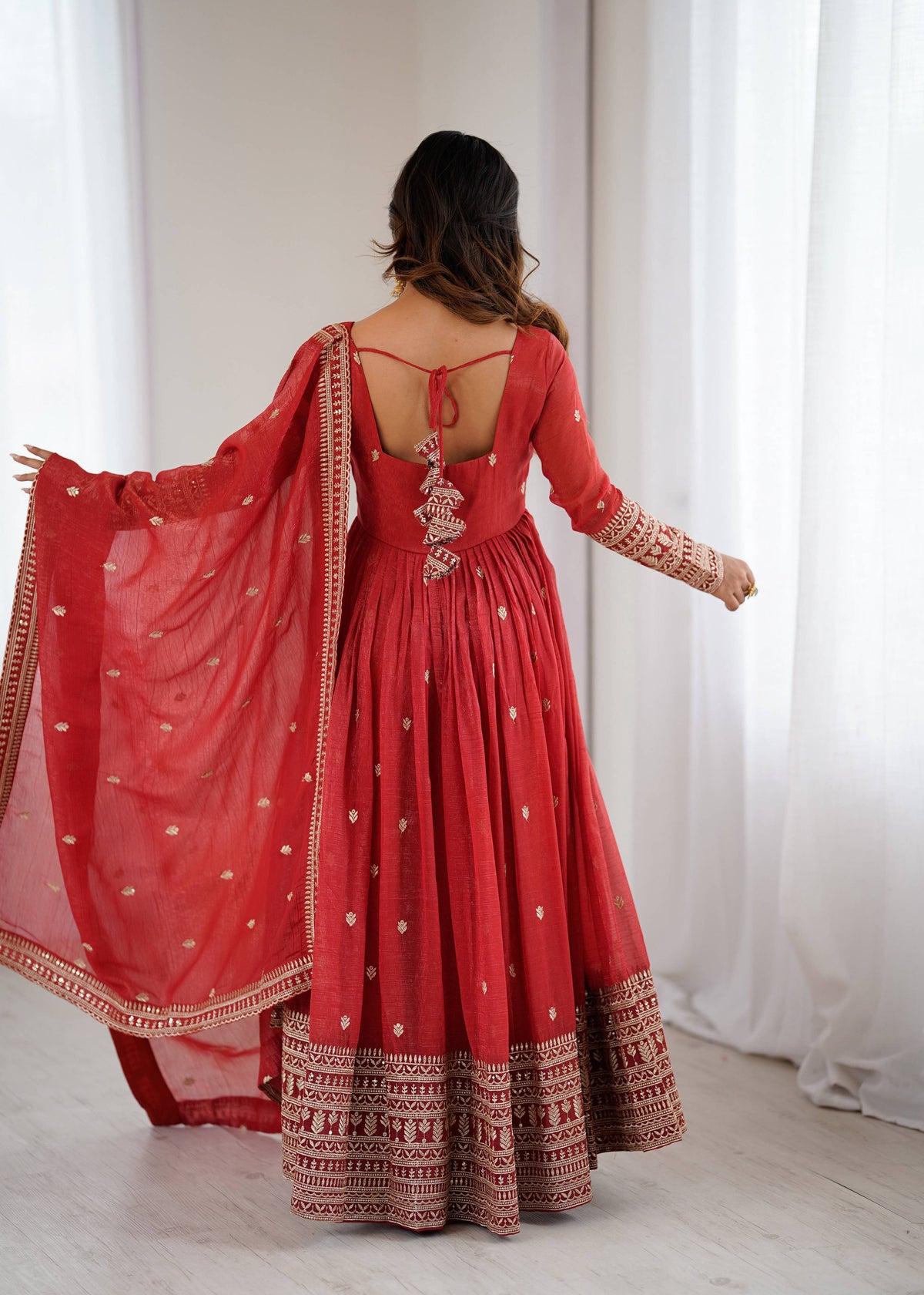 Lehenga Mart Designer Anarkali Suit Ready To Wear Kurta Pant With Dupatta For Women-Rust Orange