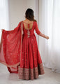 Lehenga Mart Designer Anarkali Suit Ready To Wear Kurta Pant With Dupatta For Women-Rust Orange