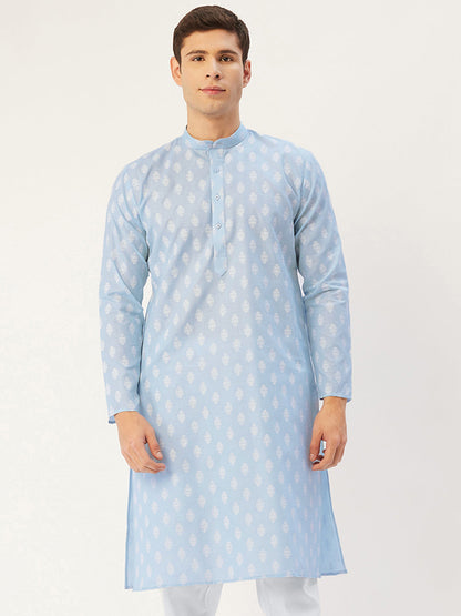 Jompers Men's Sky Cotton Floral printed kurta Only