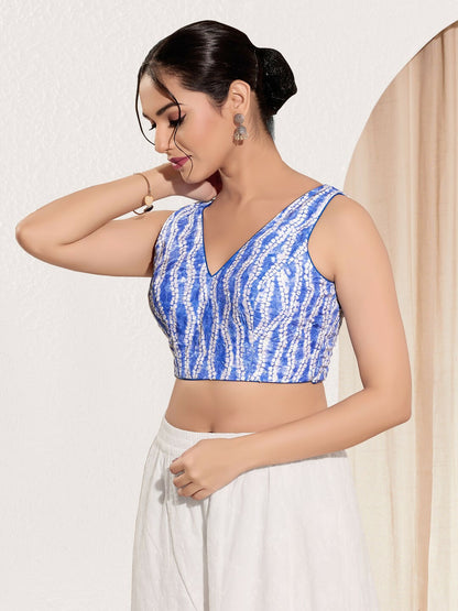 Joban Fashion Blue Viscose Rayon Padded Blouse With V Neck Sleeveless