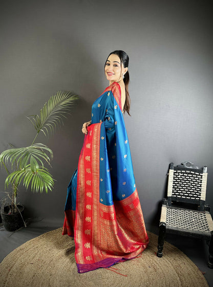 Joban Fashion Royal Blue Banarasi Soft Silk Woven Butti Saree