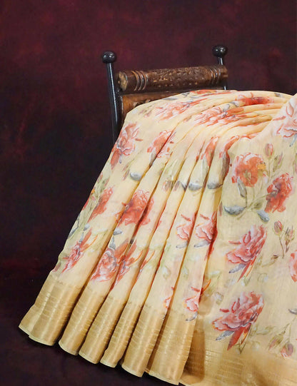 Shades of Wheat with Floral Design Semi Chanderi Saree By Gayathri Reddy Designer Studio