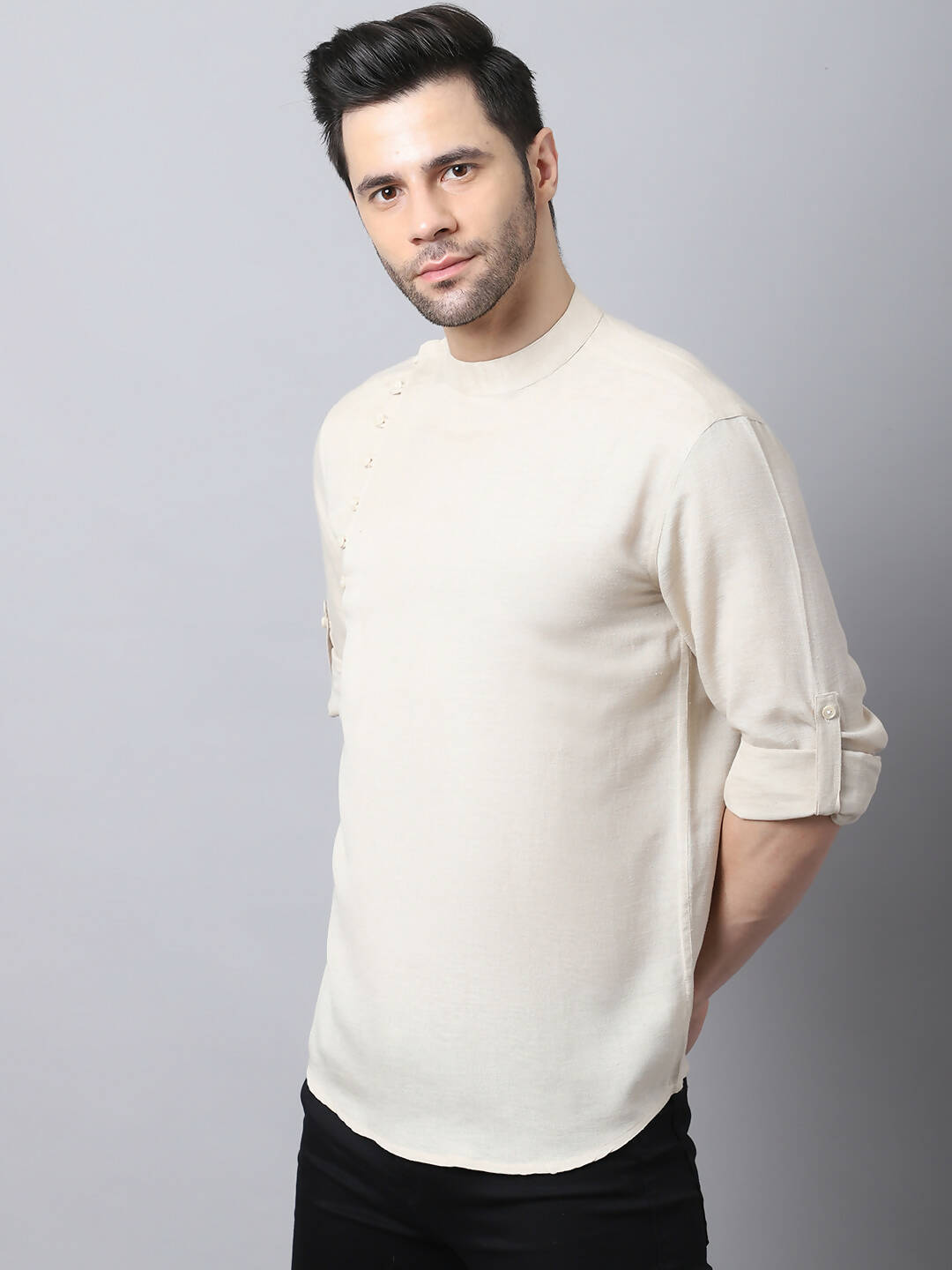 Even Apparels Cream Pure Cotton Men's Kurta With Side Placket