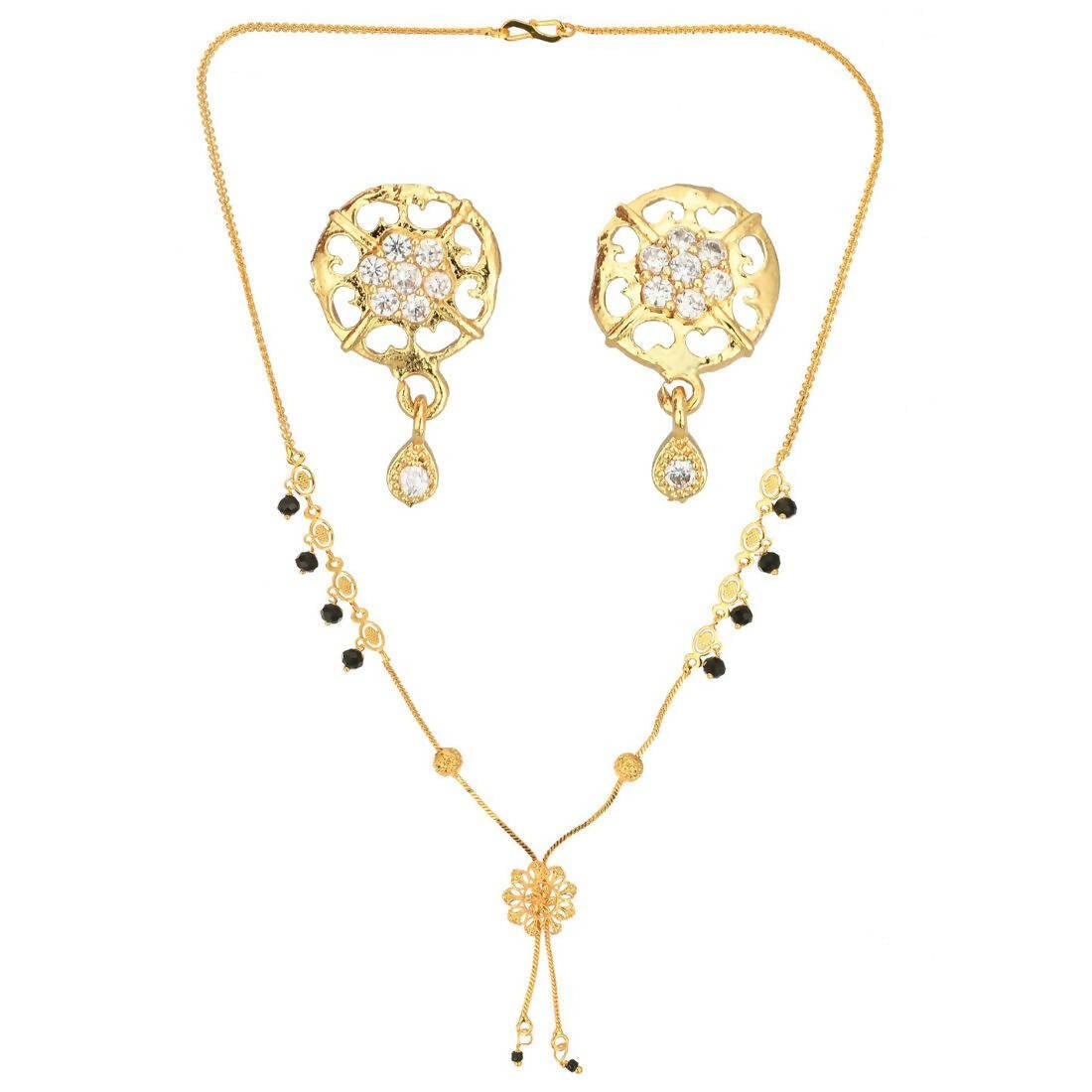 AanyaCentric Gold-Polished Short Mangalsutra Set with Earrings