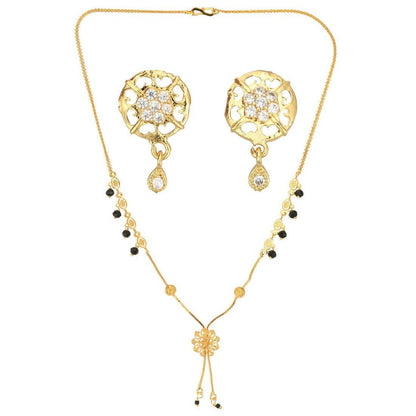 AanyaCentric Gold-Polished Short Mangalsutra Set with Earrings