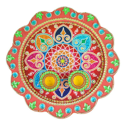 Kundan HandiKrafts Mdf Flower Pooja Thali - Red