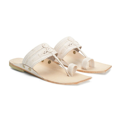Stepsoft Men'S Cream Kolhapuri Chappal | Ethnic Leather Slip-On For Wedding & Festive Wear