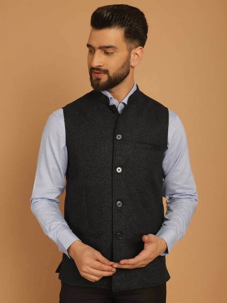 Even Apparels Pure Wool Nehru Jacket - Blue
