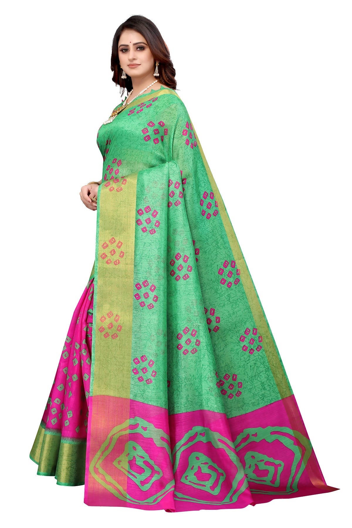 Vamika Ethnic Fire Pink Jari Border Linen Saree